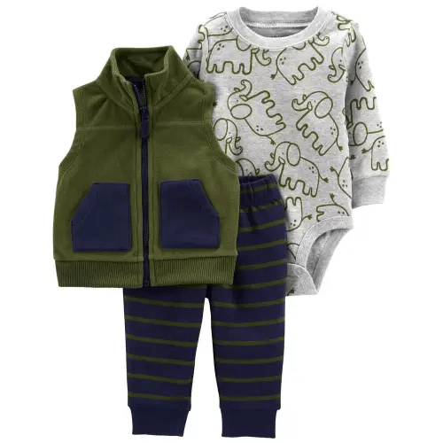Baby 3-Piece Fleece Vest Set - 12M - Olive