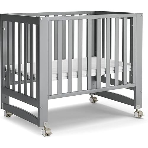 MAMAZING EvoNest Baby Crib, 6 in 1 Convertible Mini Crib with Wheels, 100% New Zealand Wood Growing Bed, 4 Adjustable Mattress Height, GREENGUARD Gold Certified, Grey