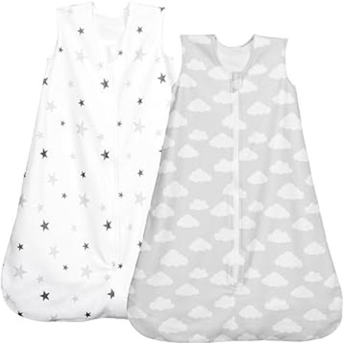 PHF Warm Micro-Fleece Baby Sleep Sack 6-12 Months, Soft Baby Wearable Blanket, 2-Way Zipper Sleeping Bags, 2 Pack Comfy Toddler Sleeping Sack for Boys, Medium Size, Clouds