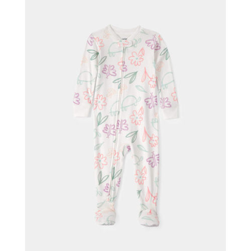 Baby Girl Floral 100% Cotton Snug Fit 1-Piece Pajama - White | Carter's