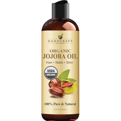 Handcraft Blends Cold Pressed Organic Jojoba Oil, Pure and Natural Hair Oil and Body Oil, 8 Fl Oz