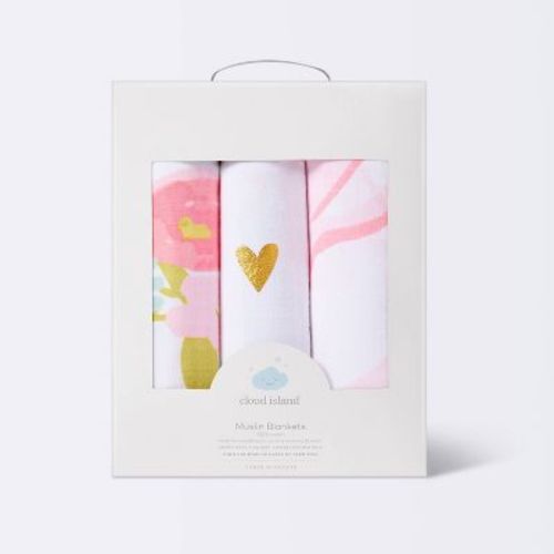 Flora Muslin Swaddle Blankets - Pink- 3pk - Cloud Island™