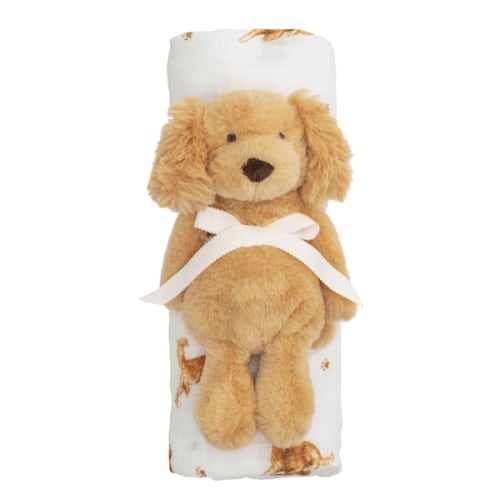 Retriever Swaddle And Rattle Set | Plush Rattle Combo | Mud Pie