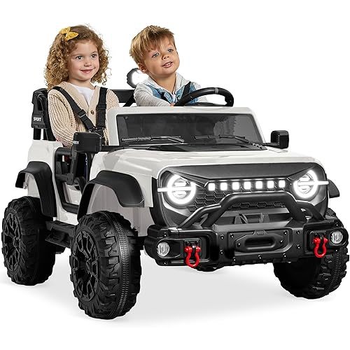 Best Choice Products Kids 24V 2-Seater Electric Ride On Car Truck w/ 132lb Weight Capacity, Parent Control, Bluetooth, LED Lights - White