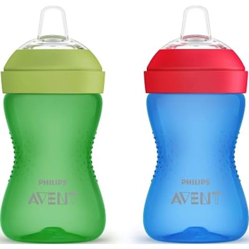 Philips Avent My Grippy Spout Sippy Cup with Soft Spout and Leak-Proof Design, Blue/Green, 10oz, 2pk, SCF801/21