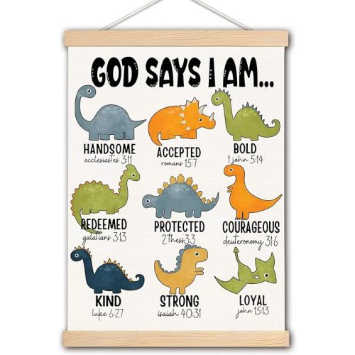 Amazon.com: DNEULYR Dinosaur Wall Decor, God Says I am Nursery Wall Art With Wooden Poster Hanger, Dinosaur Room Decor for Boys, Toddler Little Boy Room Bedroom Nursery Decor, 12x16 Inch: Posters & Prints