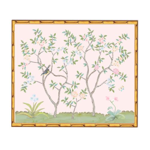 Large Hand Painted Chinoiserie Print | Botanical wall art | Nursery wall decor | Hand-Painted Botanical Birds | Baby Girl Room Decor Pink