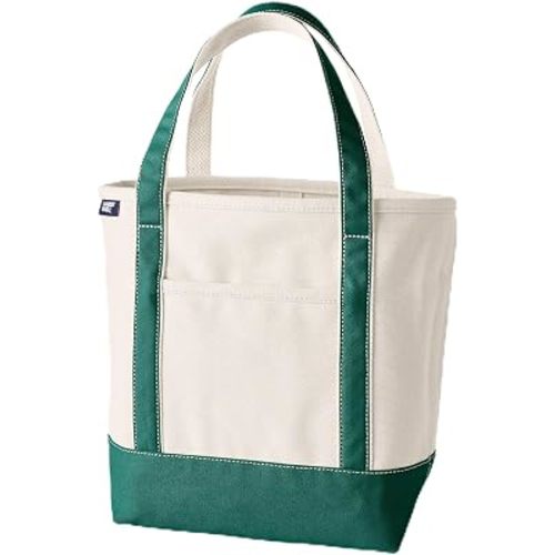 Lands' End Open Top Canvas Tote Bag Medium Regular Handle Natural/Bright Spruce