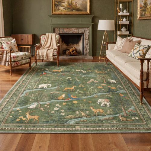 Bungalow Rose Fawnwood Rustic Machine Washable Green Indoor Area Rug with Non-Slip Backing | Wayfair