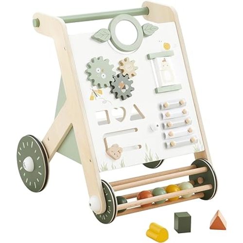 Beright Wooden Baby Walker with Roller, Push and Pull Learning Activity Walker, Multi-Functional Kids’ Activity Toy, Multiple Activities Center, Develops Motor Skills & Stimulates Creativity, Green