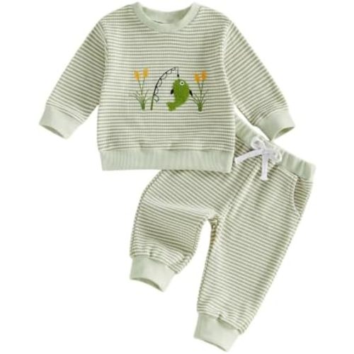 Toddler Baby Boy Fishing Outfit Fish Tops + Pants Fall Clothes
