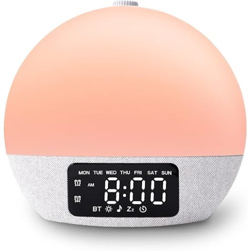 Sunrise Alarm Clock White Noise Sound Machine with 25 Soothing Sounds, 17 Night Lights, Bluetooth Speaker Wake Up Light Alarm Clock for Bedrooms, Heavy Sleepers, Baby, Kids