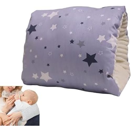 Cotton Nursing Pillow for Breastfeeding & Bottle Feeding - Skin-Friendly Washable Mini Arm Pillow with Ergonomic Support for Mom, Portable Design (Stars)
