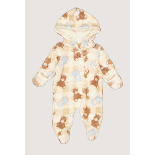Baby Boys 0-9M Teddy Bear Print Hooded Footed Jumpsuit