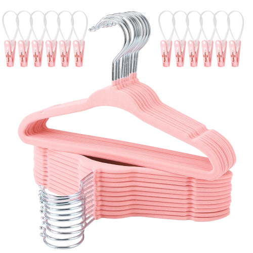 KABOER 30 Pack Baby Velvet Hangers , 11 Inch Premium Felt Hangers, Non Slip Kids Hanger for Infant & Toddler Clothes, Saving Baby Felt Hangers for Children's Closet with 10 Clips