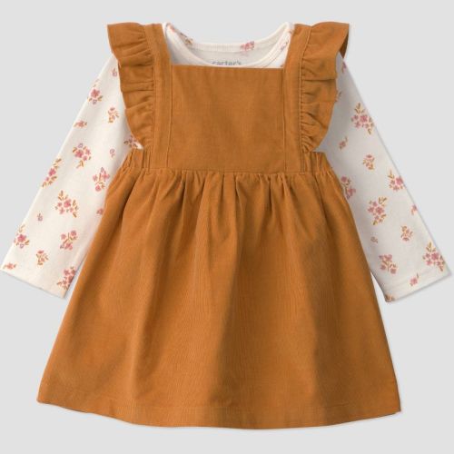 Carter's Just One You® Baby Girls' 2pc Long Sleeve Bodysuit and Cord Ruffle Skirtall Set - Gold Newborn