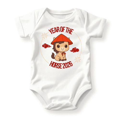 Year Of The Horse Zodiac Baby Bodysuit, Newborn Outfit, Baby Clothes, Gift for Children 3-6m White