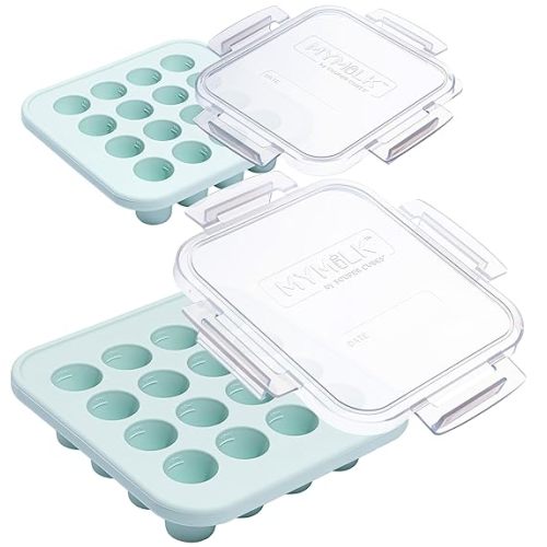 Souper Cubes MyMilk 1/2 oz. Silicone Breast Milk Freezer Trays, Each Pure Platinum Food-Grade Silicone Tray Holds 8 oz., Perfect For Purees, and More - Mint - 2-Pack