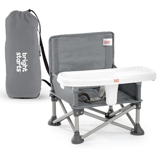 Bright Starts Pop ‘N Sit Portable Booster Seat, 3-in-1 Floor Seat, Travel High Chair & Toddler Booster with Feeding Tray, Indoor/Outdoor, Grey, 6 Months–3 Years