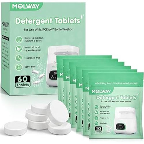 60 PCS Detergent Tablets, Detergent Washing Tablets for MOLWAY, Remove Milk Residue & Odor, for All Baby Bottle Washers