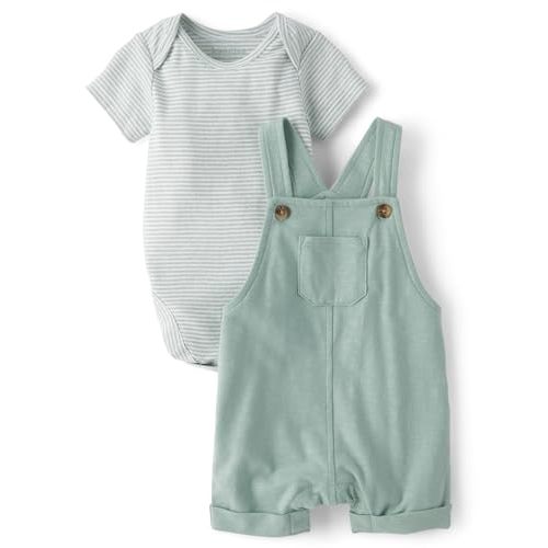 The Children's Place Baby Boys' And Newborn Short Sleeve Bodysuit and Overalls 2 Piece Playwear Set