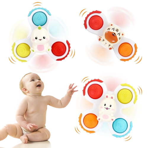 3Pcs Suction Cup Spinner Toys for Baby 12-18 Months Infant Travel Spinning Top Toys Bath Toy Age 1 2 3 High Chair Toys for Toddlers Girls Boys Gifts