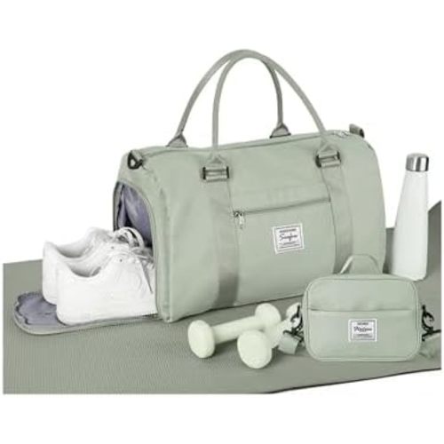 Weekender Gym Duffel Bags for Women Light Green with Toiletry Bag