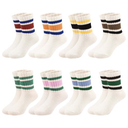 Bocaoying 8 Pairs Baby Socks with Grips, Non-Slip Toddler Crew Socks, Cute Newborn Cotton Socks, Retro Stripes Mid-Calf Infant Socks, Soft Children Kids Socks for Girls Boys (For 1-3T)