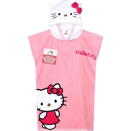 Hello Kitty Beach Towel with Hood for Girls Cinnamoroll Kuromi Kids Poncho Bath Towels Kawaii Beach Accessories Travel Essentials Girls Gifts (Pink Poncho Hello Kitty, 10-14 Years)