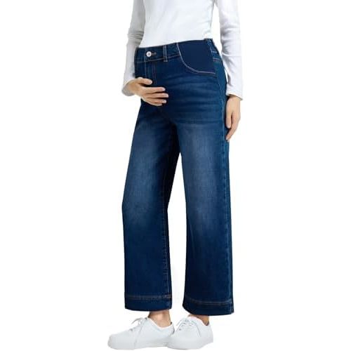 BLENCOT Women's Maternity Jeans High Waisted Wide Leg Pregnancy Pants