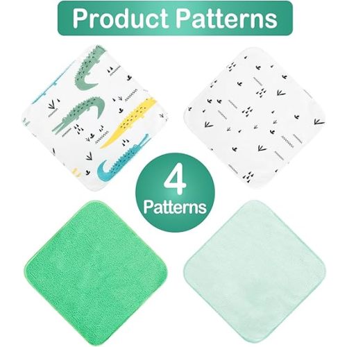 Baby Washcloths, 24Pack Baby Wash Cloths Extra Soft & Ultra Absorbent, Baby Towels and Washcloths Face Towels for Unisex Boys Girls Body, Washclothes Gentle on Sensitive Skin, 9x9 Green Crocodile