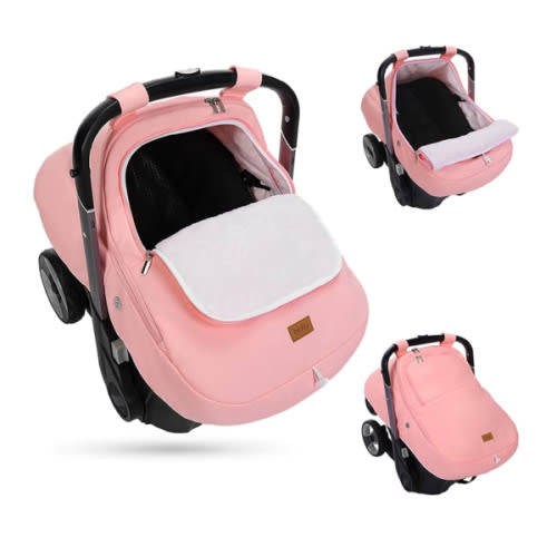 Bioby Winter Baby Car Seat Cover, Infant Car Seat Cover for Boy Girl, Roomy, Cozy, Warm, Waterproof Baby Carseat Covers Canopy with Thickened Fleece Lining, Breathable Hole, Universal Fitted Pink