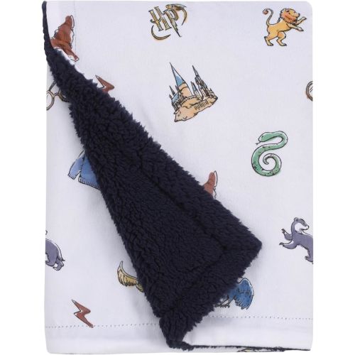 Warner Brothers Harry Potter Welcome Little Wizard Navy, Burgundy, Blue, and White Super Soft Baby Blanket