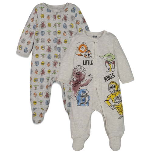 Star Wars Yoda R2-D2 Chewbacca Infant Baby Boys 2 Pack Zip Up Sleep N' Plays Newborn to Infant
