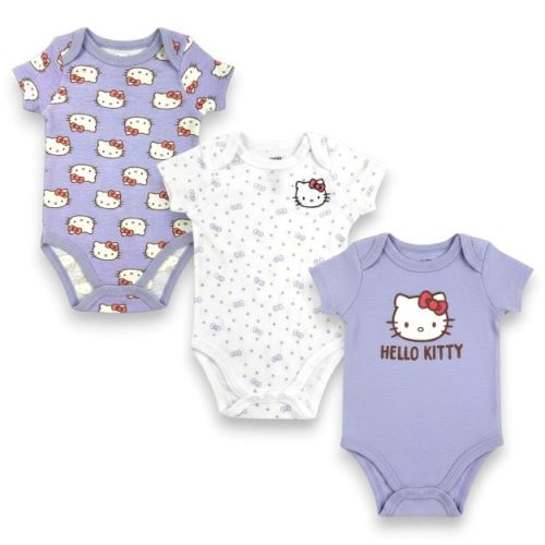 Hello Kitty Infant Girls' 3-Piece Short Sleeve Bodysuit Set, Purple, 3 Months