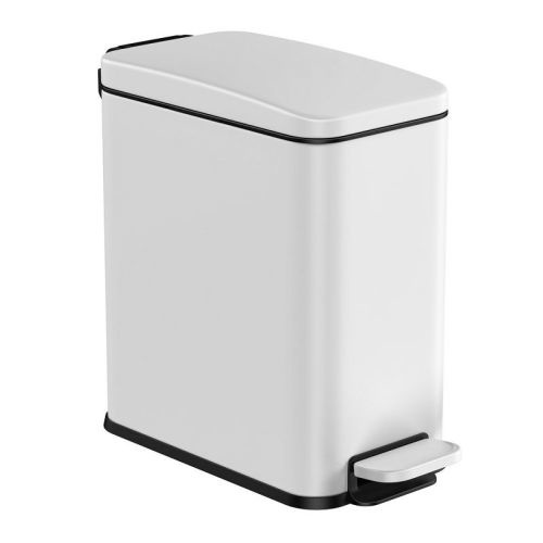SONGMICS Bathroom Trash Can, 1.3 Gallon Small Trash Bin with Lid, Slim for Small Spaces, Stainless Steel Garbage Can, Soft Close, White