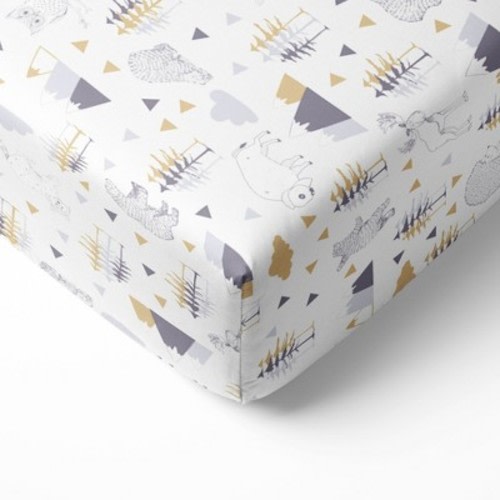 Bacati - Woodland Forest Animals Gray Beige 100 percent Cotton Universal Baby US Standard Crib or Toddler Bed Fitted Sheet