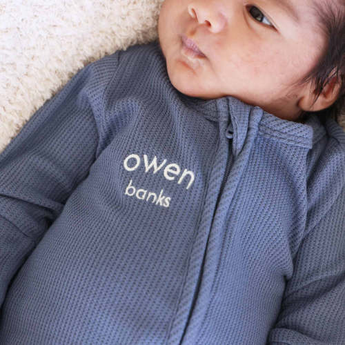 Personalized Bamboo Waffle Zipper Footie | Mountain Haze