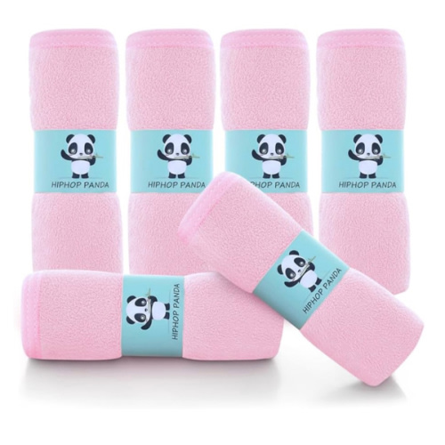 HIPHOP PANDA Baby Washcloths, Rayon Made from Bamboo - 2 Layer Ultra Soft Absorbent Newborn Bath Face Towel - Reusable Baby Wipes for Delicate Skin - Pink, 6 Pack