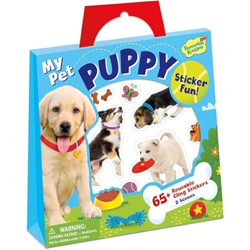 Peaceable Kingdom Reusable Sticker Totes: My Pet Puppy - 2 sticker scenes & over 65 reusable cling stickers in a carry tote - Great for trips, errands & on the go! - Fun quiet time activity for kids