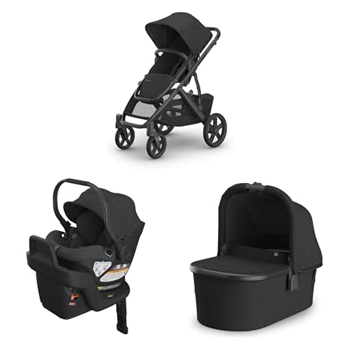 UPPAbaby Travel System - Vista V3 Stroller + Aria Lightweight Car Seat Combo -Bassinet, Toddler Seat, Rain + Bug Shield, Car Seat, Base with Load Leg + Infant Insert Included – Jake (Charcoal)