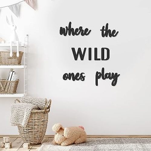 Playroom Wall Decor, Where The Wild Ones Play Sign - Wooden Wall Art for Boys & Girls Toy Room, Toddler Nursery, Bedroom - 8 pcs