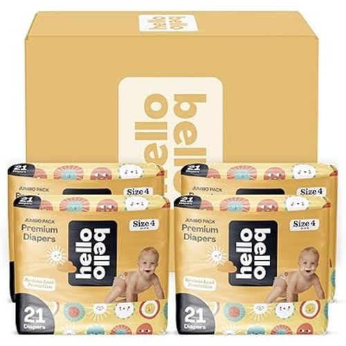Hello Bello Premium Diapers Size 4, 84 Count Disposable, Extra-Absorbent, and Hypoallergenic Baby Diapers with Snug and Comfort Fit, Sunnyside Up Pattern Value Pack