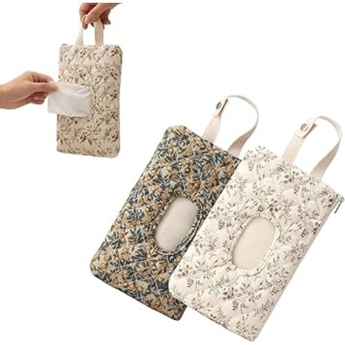 2 PCS Floral Quilted Baby Wipe Holder Pouch with Strap, Reusable Portable Wipes Case for Stroller & Diaper Bag, Leak-Proof Travel Wipes Dispenser with Floral Pattern (Mix)
