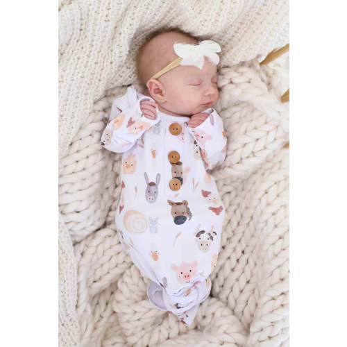 Barnyard Buddies Newborn Baby Knot Gown & Hat Set