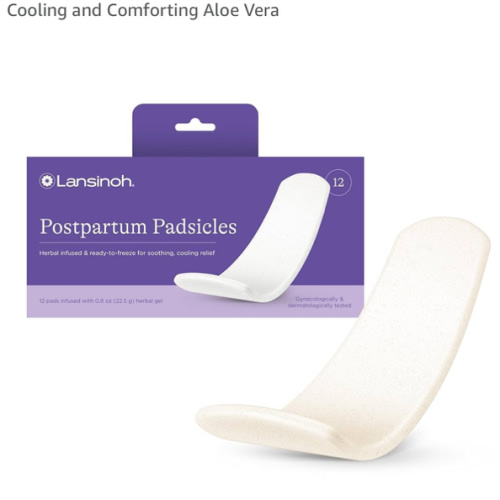 Lansinoh Postpartum Cooling Pads, Perineal Ice Packs, 12 Count, Witch Hazel Pads for Postpartum Care, Padsicles with Cooling and Comforting Aloe Vera