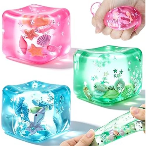 3 Pack Ice Cube Fidget Toys Stress Ball, Soft Slow Squeeze Ball for Adults, Shells Squeeze Toy Office for Birthday Party Gifts