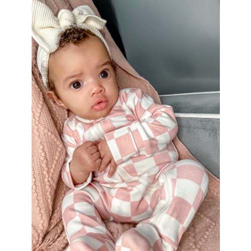 Strawberry Shortcake Checkerboard / Organic 2-Way Zip Romper