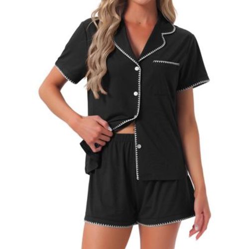 INSPIRE CHIC Women's 2 Pcs Pajama Sets Short Sleeves Comfy Highly Elastic Button Up Tops and Shorts 2026 Medium Black