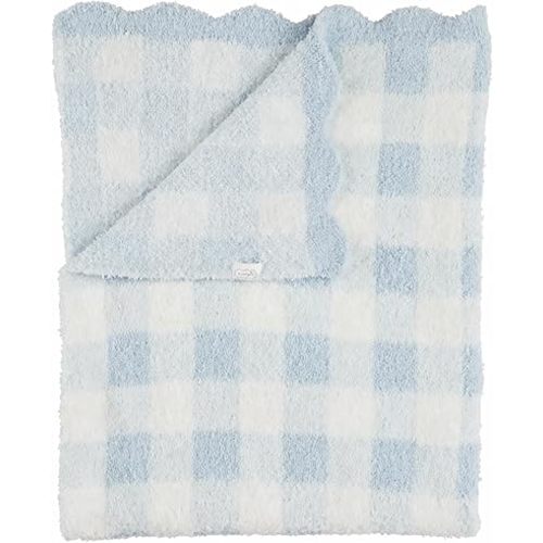 Mud Pie Blue Gingham Chenille Blanket, Soft Baby Blanket for Nursery, Stroller and Shower Gift